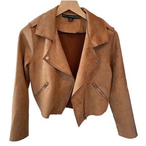 NWOT HYFVE Scuba Suede Moto Jacket Camel Tan Zippered Pockets Biker Casual New
